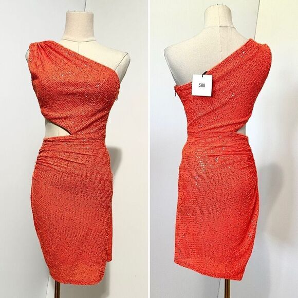 NWT Sho Side-Cutout Sequin Bodycon Dress Sz 2 Party Cocktail Prom Homecoming - Picture 2 of 10